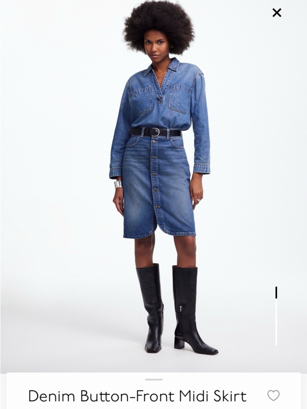 Madewell Denim Button-Front Midi Skirt in Blue NWT size 27